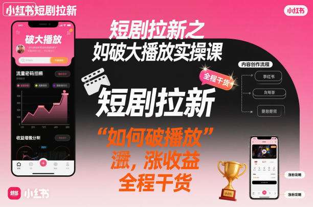 短剧拉新之小红书如何破大播放实操课，如何破播放，涨收益，全程干货-小艾项目网