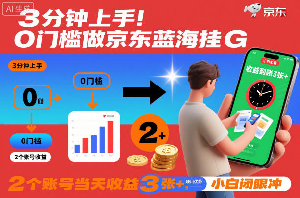 3分钟上手！0门槛做京东蓝海全自动掘金，2个账号当天收益3张+，小白闭眼冲【揭秘】-星火轻创