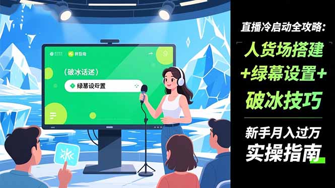 直播冷启动全攻略:人货场搭建+绿幕设置+破冰技巧，新手月入过万实操指南-星火轻创