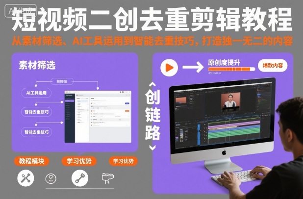 短视频二创去重剪辑教程，从素材筛选、AI工具运用到智能去重技巧，打造独一无二的内容-星火轻创