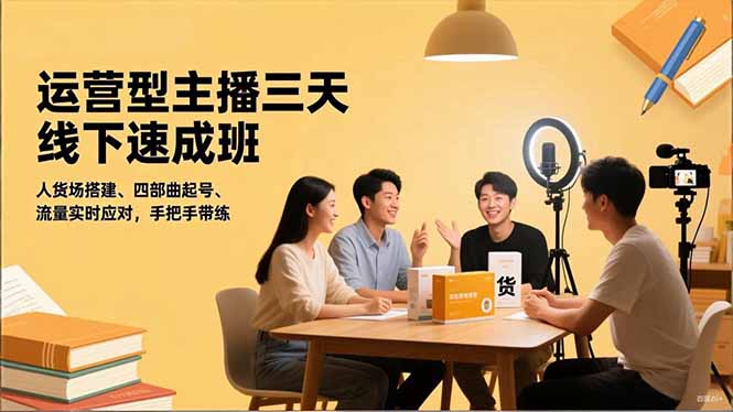 运营型主播三天线下班，人货场搭建,四部曲起号,流量实时应对，手把手带练-星火轻创