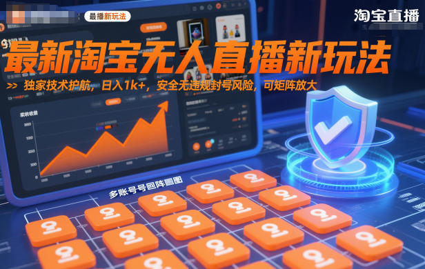 最新淘宝无人直播新玩法,独家技术护航,日入1k+,安全无违规封号风险,可矩阵放大【揭秘】