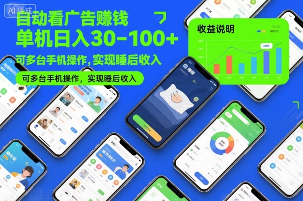 自动看广告賺钱，单机日入30-100+，可多台手机操作，实现睡后收入【揭秘】-星火轻创