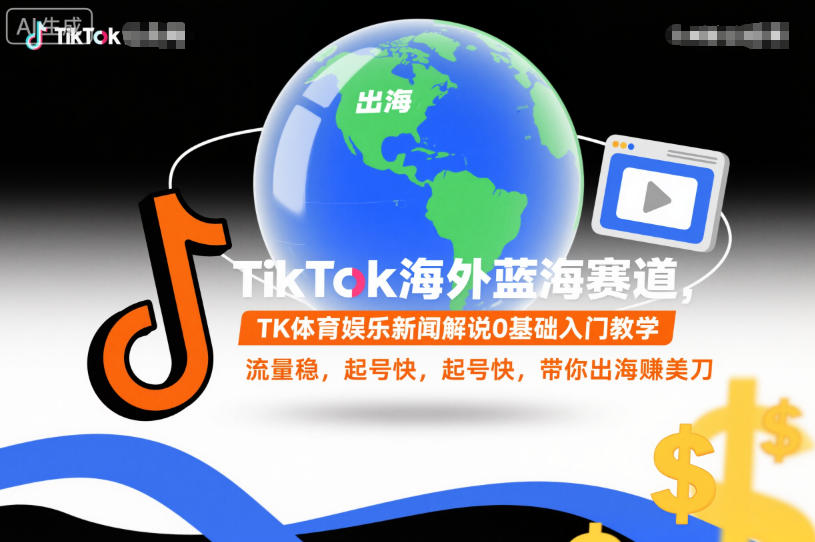 TikTok海外蓝海赛道，TK体育娱乐新闻解说0基础入门教学，流量稳，起号快，带你出海賺美刀-星火轻创