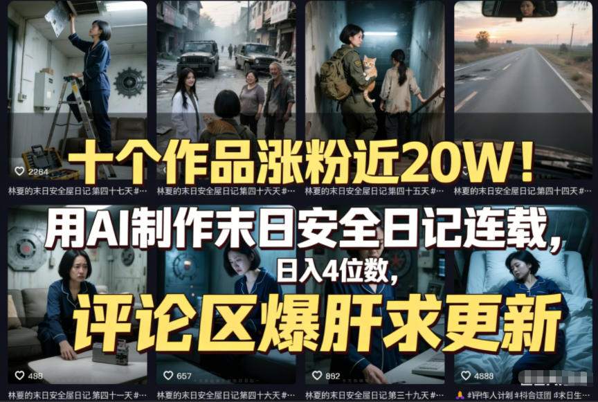 十个作品涨粉近20W！用AI制作末日安全日记连载，日入4位数，评论区爆肝求更新(附详细步骤)-星火轻创