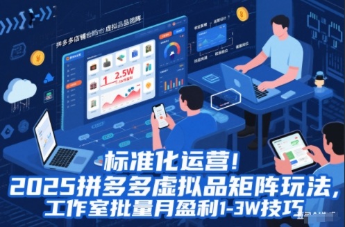 标准化运营！2025拼多多虚拟品矩阵玩法，工作室批量月盈利1-3W技巧【揭秘】-星火轻创