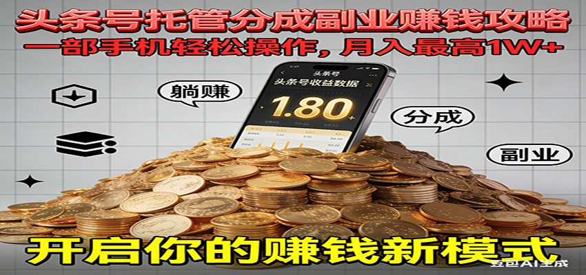 全程托管今日头条，一部手机就可以开干，最高躺赚1W+-星火轻创
