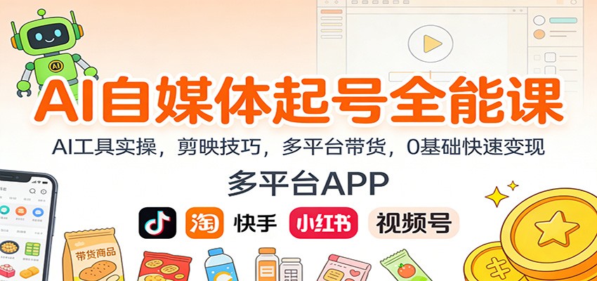 AI自媒体起号全能课：AI工具实操，剪映技巧，多平台带货，0基础快速变现-星火轻创