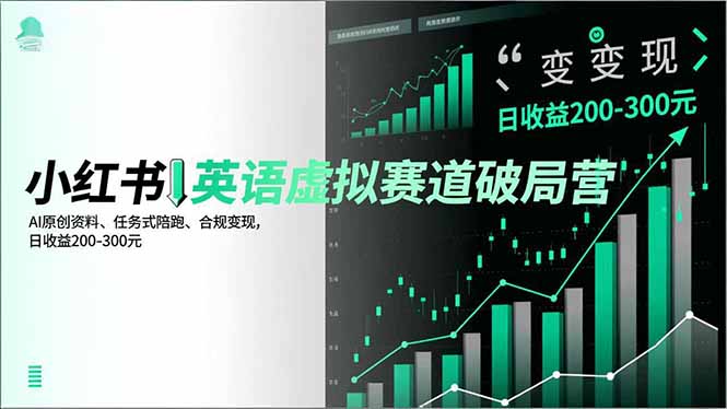 小红书英语虚拟赛道破局营，AI原创资料、任务式陪跑、合规变现，日收益200-300元-星火轻创