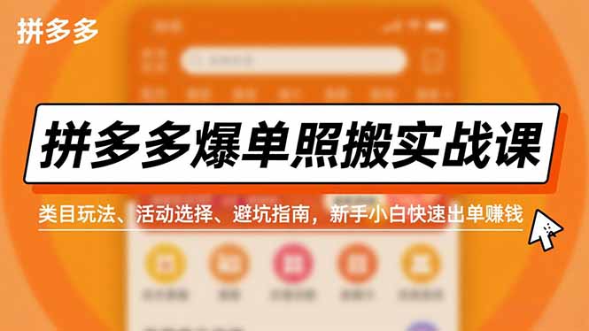 拼多多爆单照搬实战课，类目玩法、活动选择、避坑指南，新手小白快速出单赚钱-星火轻创