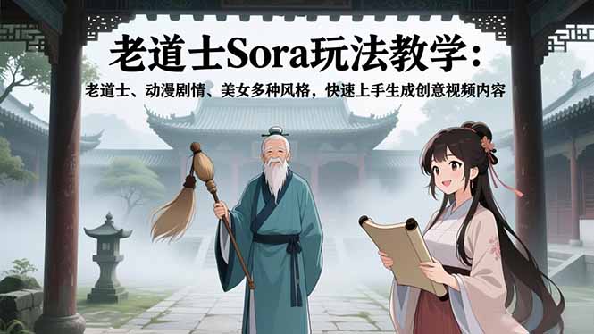 老道士Sora玩法教学：老道士、动漫剧情、美女多种风格，快速上手生成创意视频内容-星火轻创