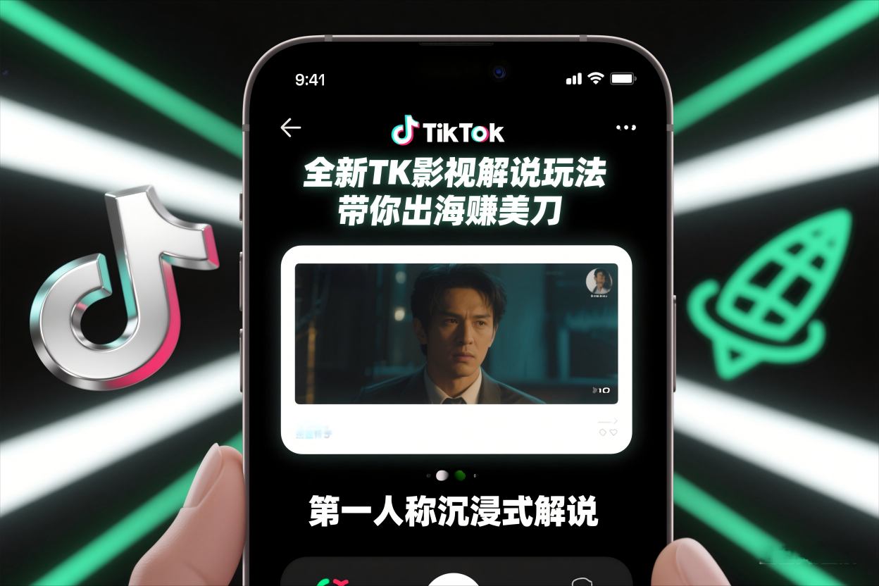 TikTok第一人称影视解说教学,全新TK影视解说玩法,带你出海賺美刀