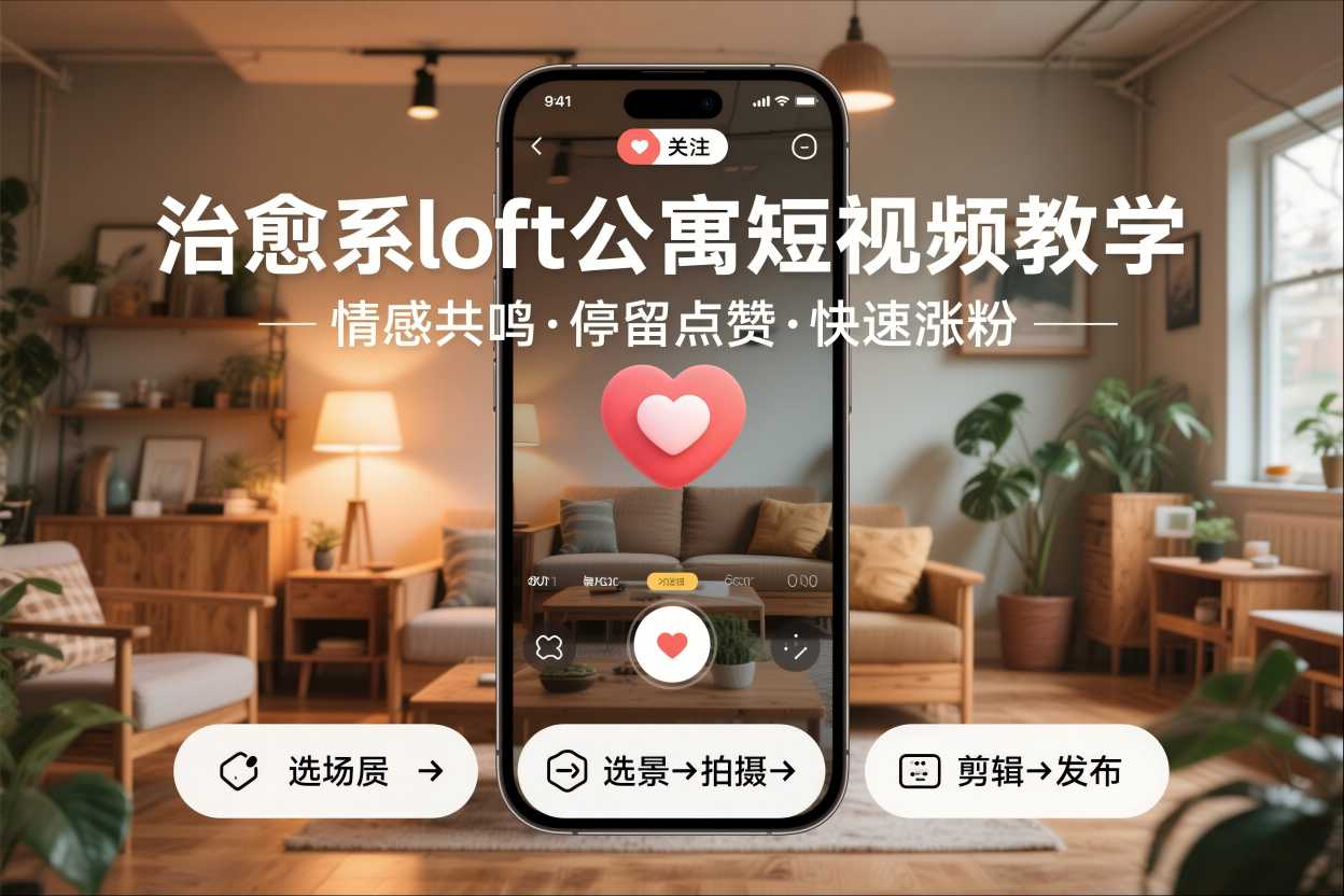 治愈系loft公寓短视频制作教学，情感共鸣引停留点赞关注，快速起号涨粉-星火轻创