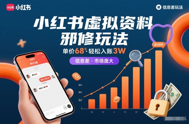小红书虚拟资料邪修玩法，单价68，轻松入账3W，信息差玩法，市场庞大-星火轻创