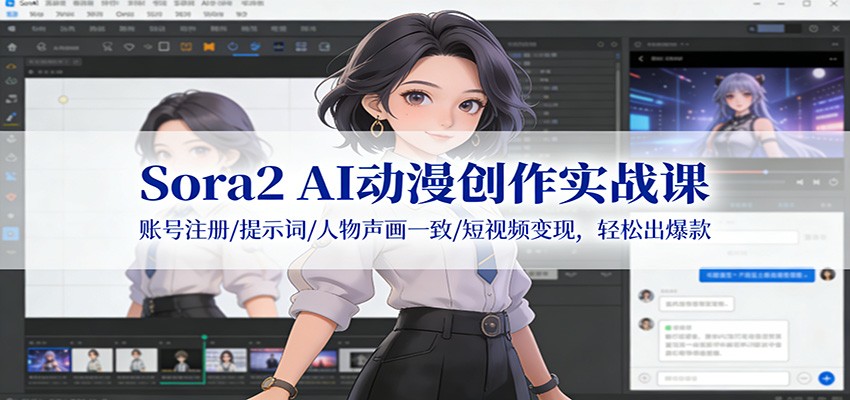 Sora2 AI动漫创作实战课：账号注册/提示词/人物声画一致/短视频变现，轻松出爆款-星火轻创