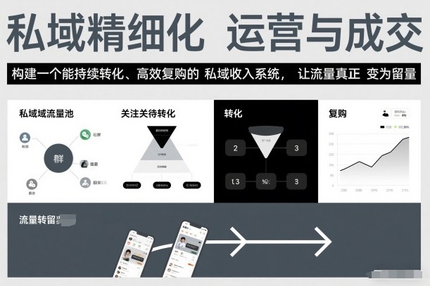 私域精细化运营与成交,构建一个能持续转化、高效复购的私域收入系统,让流量真正变为留量