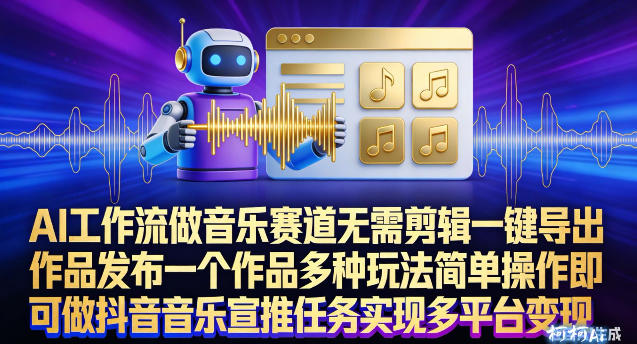 AI工作流做音乐赛道，无需剪辑，一键导出作品发布，一个作品多种玩法，简单操作即可做抖音音乐宣推任务-星火轻创