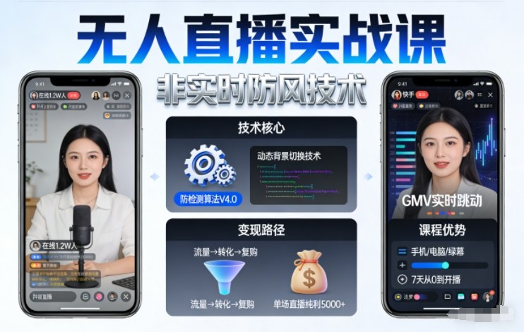 宝子哥无人直播实战课，非实时防风技术，聚焦抖音快手等平台直播带货，轻松开启直播变现之路(更新2026)-星火轻创