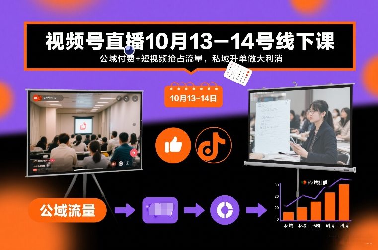 视频号直播10月13-14号线下课，公域付费+短视频抢占流量，私域升单做大利消-星火轻创