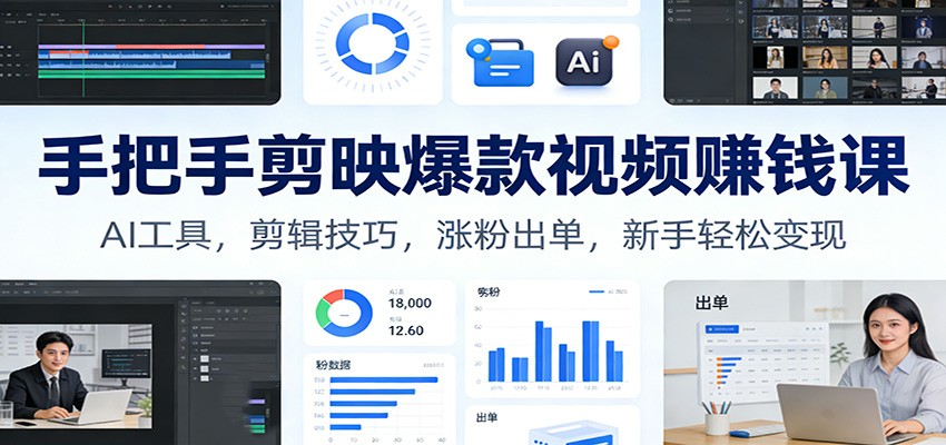 手把手剪映爆款视频赚钱课：AI工具，剪辑技巧，涨粉出单，新手轻松变现-星火轻创