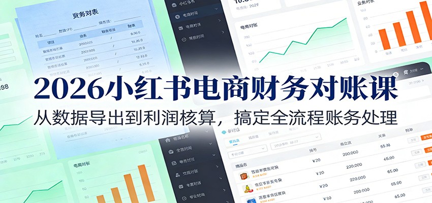 2026小红书电商财务对账课：从数据导出到利润核算，搞定全流程账务处理-星火轻创