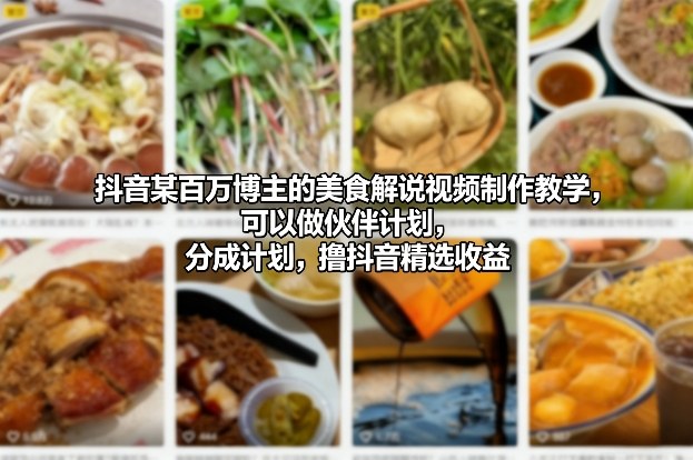 抖音某百万博主的美食解说视频制作教学，可以做伙伴计划，分成计划，撸抖音精选收益(更新)-星火轻创
