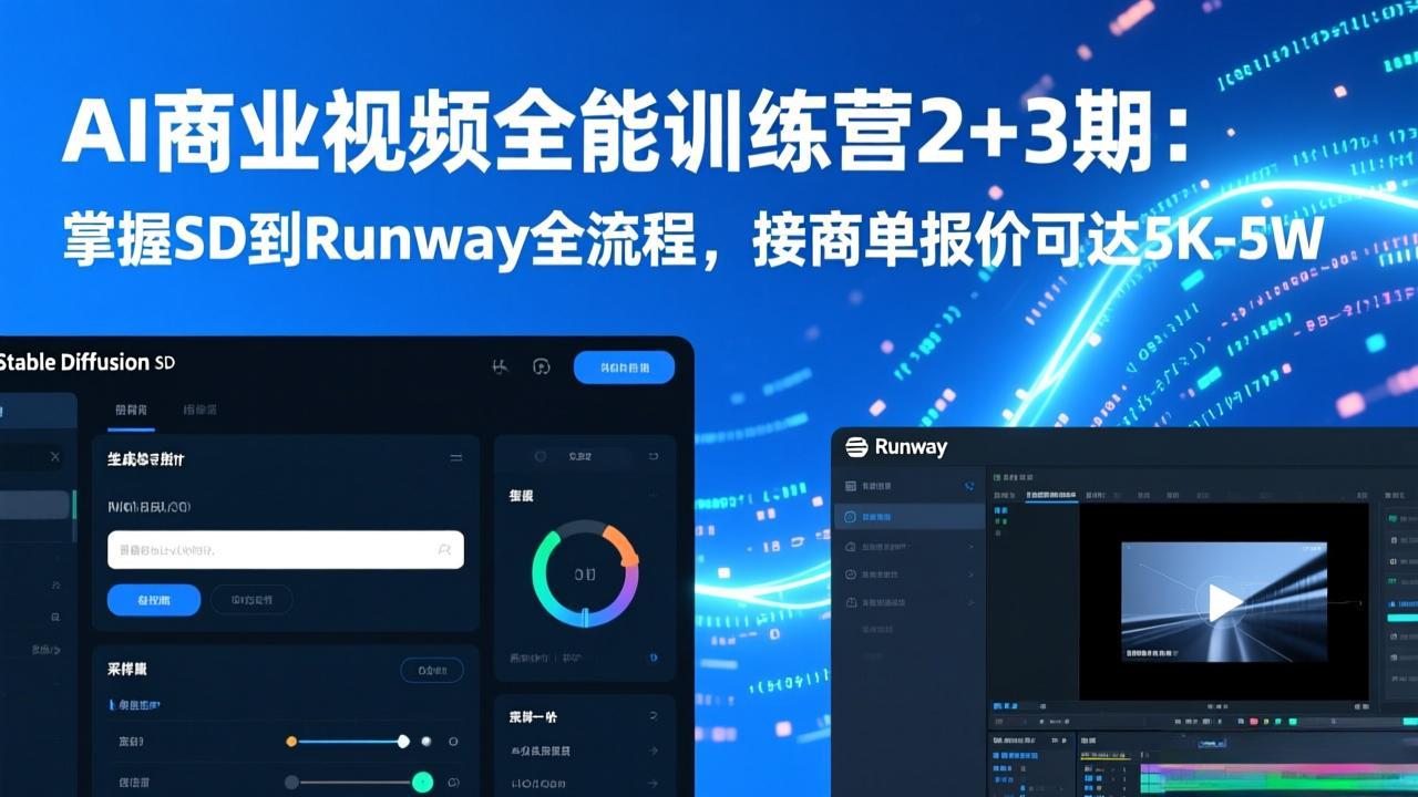 AI商业视频全能训练营2+3期：掌握SD到Runway全流程，接商单报价可达5K-5W-星火轻创