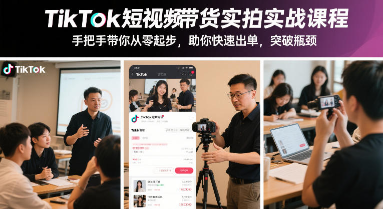 TikTok短视频带货实拍实战课程，手把手带你从零起步，助你快速出单，突破瓶颈-星火轻创