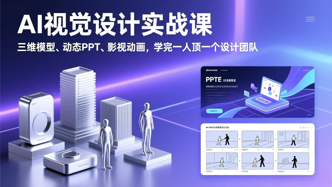 AI视觉设计实战课，三维模型、动态PPT、影视动画，学完一人顶一个设计团队-星火轻创