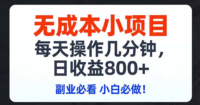 无成本小项目,每天操作几分钟,日收益800+ 副业必看 小白必做！-星火轻创