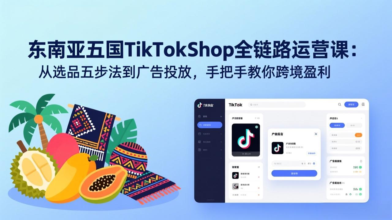 东南亚五国TikTok Shop全链路运营课：从选品五步法到广告投放，手把手教你跨境盈利-星火轻创