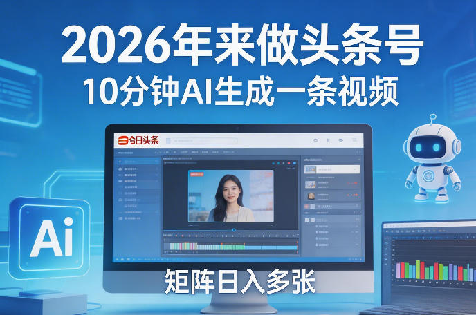 2026年来做头条号，10分钟AI生成一条视频，矩阵日入多张-星火轻创