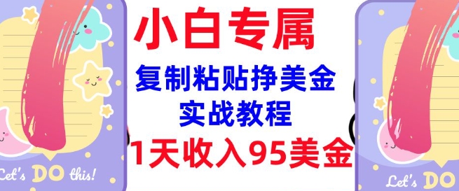 复制粘贴挣美金，0门槛，1天收入95美刀，3分钟学会，内部教程(首次公开)-星火轻创
