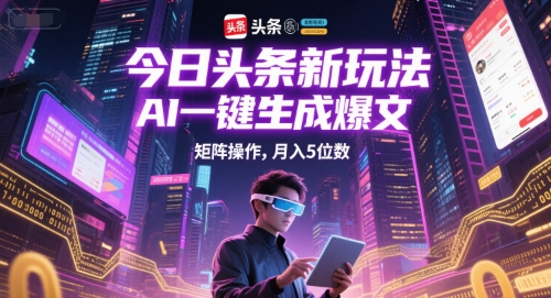 今日头条新玩法,AI一键生成爆文,矩阵操作,月入5位数