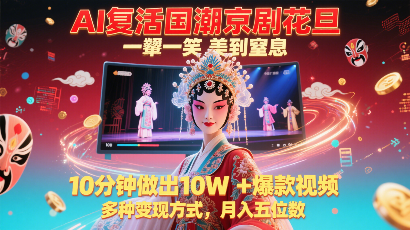 AI复活国潮京剧花旦,一颦一笑美到窒息,10分钟做出10W+爆款视频,多种变现方式-星火轻创