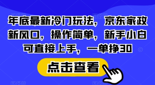年底最新冷门玩法，京东家政新风口，操作简单，新手小白可直接上手，一单挣30【揭秘】-星火轻创
