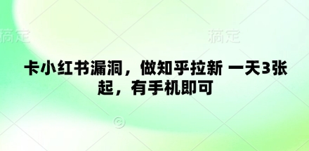 卡小红书漏洞，做知乎拉新 一天3张起，有手机即可-星火轻创