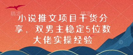 小说推文项目干货分享，双男主稳定5位数大佬实操经验-星火轻创