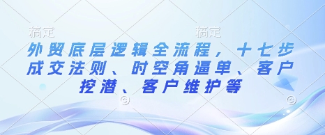 外贸底层逻辑全流程，十七步成交法则、时空角逼单、客户挖潜、客户维护等-星火轻创