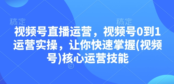 视频号直播运营，视频号0到1运营实操，让你快速掌握(视频号)核心运营技能-星火轻创