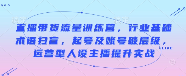 直播带货流量训练营，行业基础术语扫盲，起号及账号破层级，运营型人设主播提升实战-星火轻创
