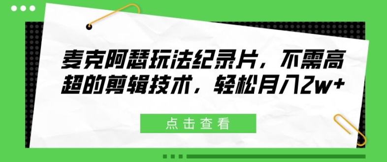 麦克阿瑟玩法纪录片，不需高超的剪辑技术，轻松月入2w+【揭秘】-星火轻创