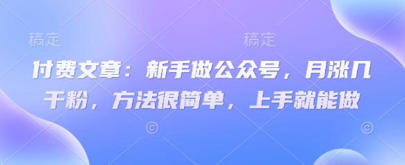 付费文章：新手做公众号，月涨几干粉，方法很简单，上手就能做-星火轻创