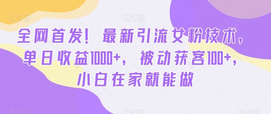 全网首发！最新引流女粉技术，单日收益1000+，被动获客100+，小白在家就能做【揭秘】-星火轻创