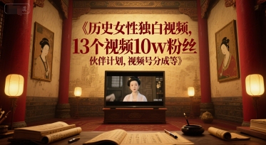 历史女性独白视频，13个视频10w粉丝，伙伴计划，视频号分成等-星火轻创