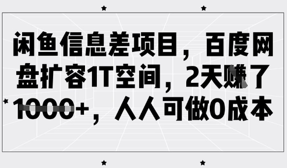 闲鱼信息差项目，百度网盘扩容1T空间，2天收益1k+，人人可做0成本-星火轻创