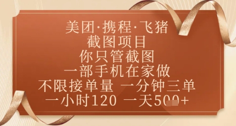 飞猪美团截图项目，你只管截图，一部手机在家做，正规平台无套路，一天5张+【揭秘】-星火轻创