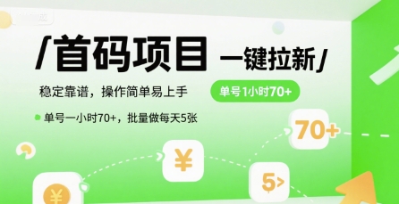 首码一键拉新项目，稳定靠谱，操作简单易上手，单号一小时70+，批量做每天5张【揭秘】-星火轻创