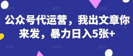 公众号代运营，我出文章你来发，暴力日入5张+【揭秘】-星火轻创