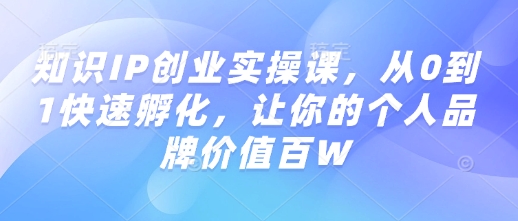 知识IP创业实操课，从0到1快速孵化，让你的个人品牌价值百W-星火轻创